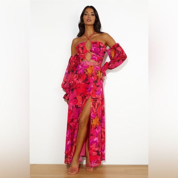 RUNAWAY KARMA MAXI DRESS ORANGE FLORAL Size 10 XL - Picture 2 of 13